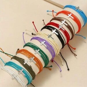 Set of 12 Multicolor Cross Charm Bracelets